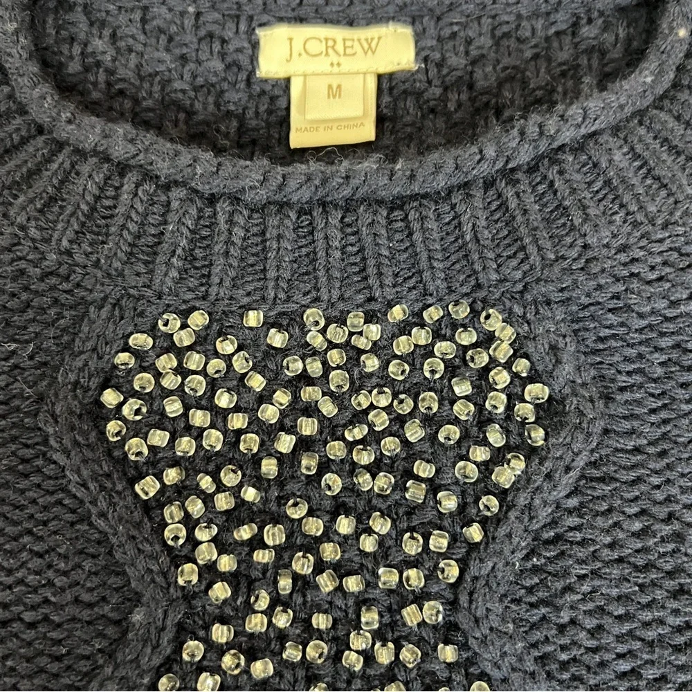 J. Crew Dark Blue Sweater with Bead Accents